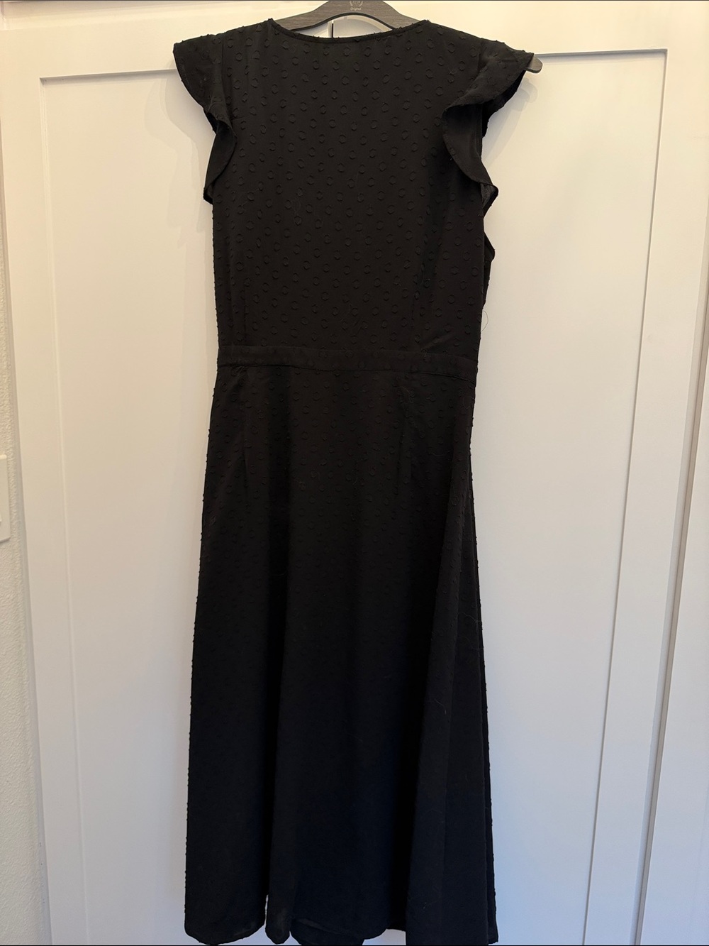 LOFT Black Wrap Midi Dress with Ruffle Sleeves - Picture 2 of 3